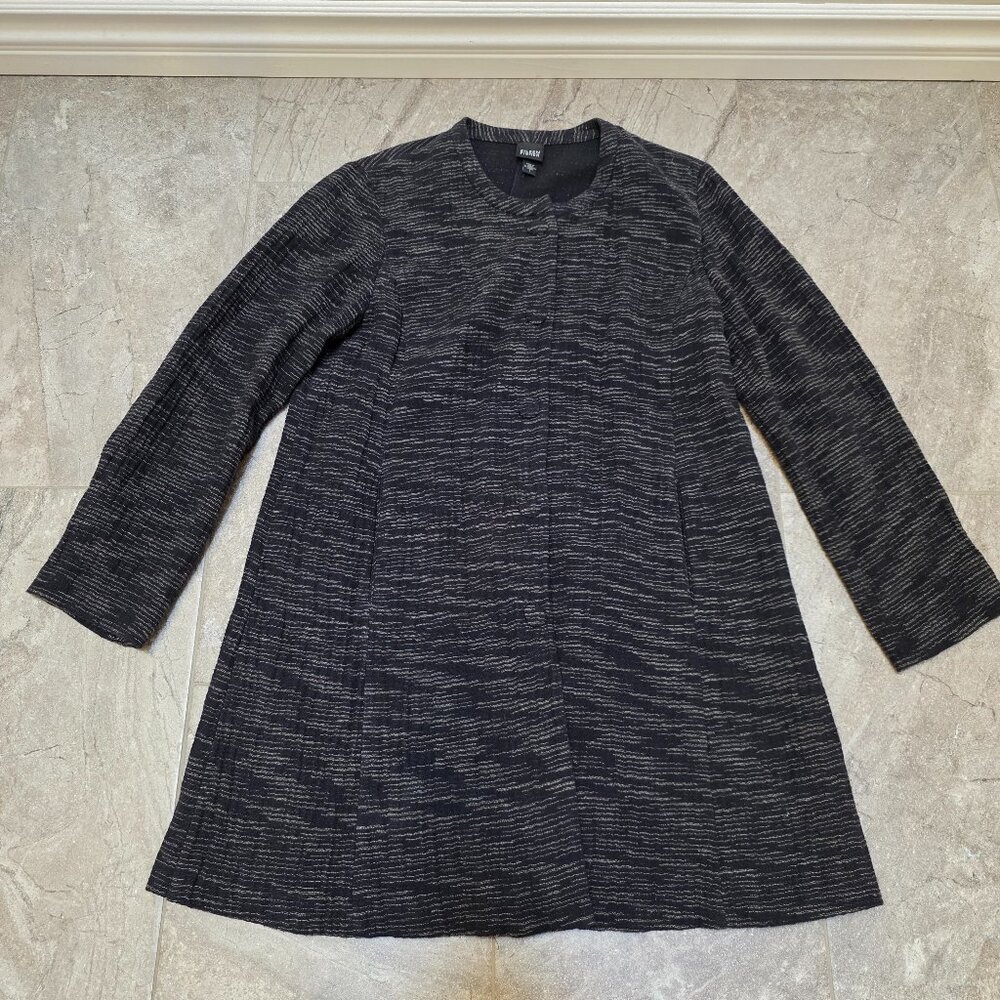 Eileen Fisher Woman Coat Large Textured Mid Length Covered Snaps Pockets Cotton